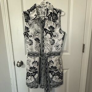 Belle Vere linen blend belted‎ black white romper NEW